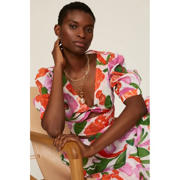 Banjanan‎ Shirt Womens Small Orange Pink Green Aurora Cutout Blouse Top Cotton - Picture 1 of 10